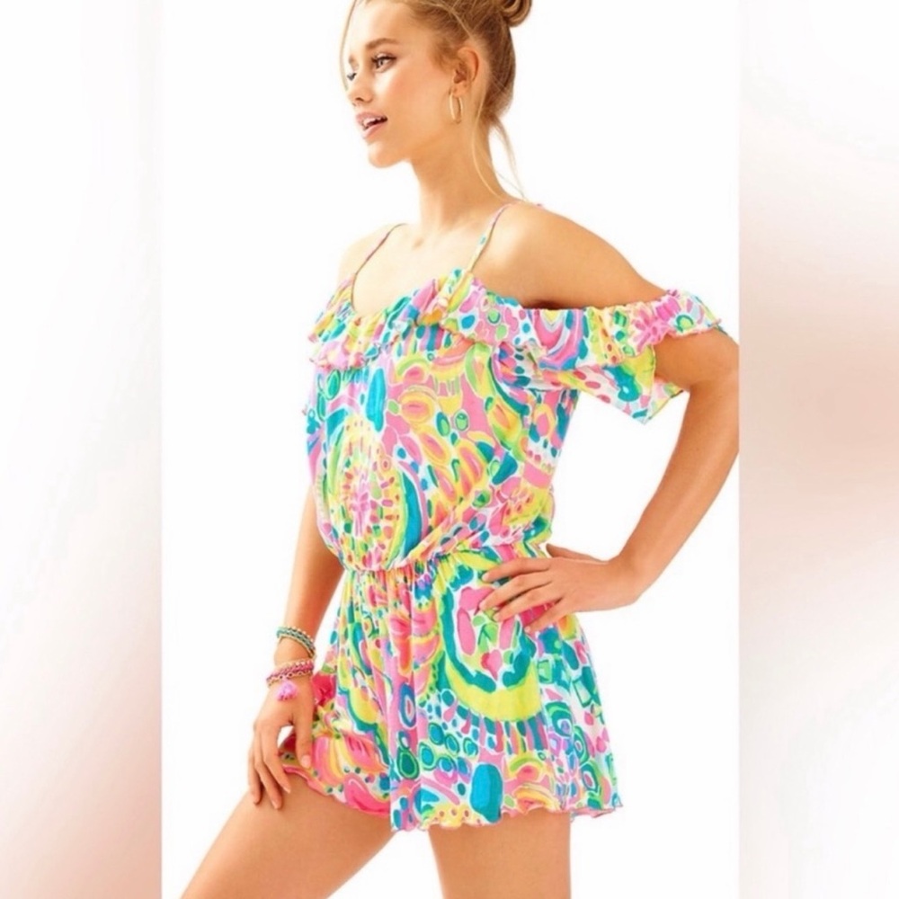 Lilly Pulitzer Fenella Romper Cold Shoulder Multicolor Printed One-Piece